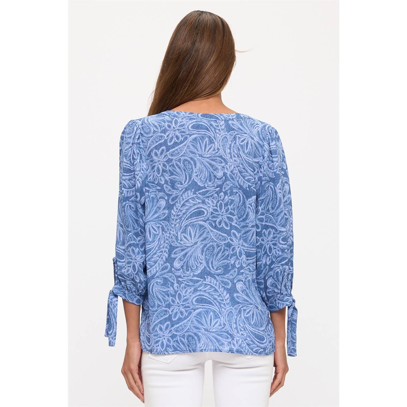 V Neck Print Oversized Shirt with Tie Sleeves