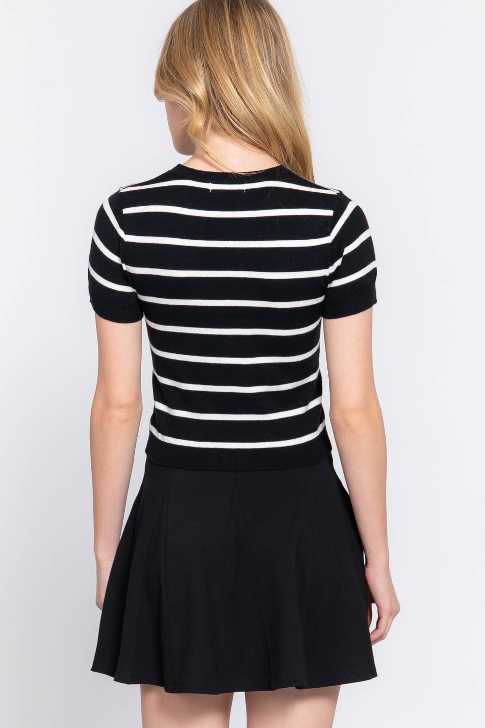 Short Sleeve Crew Neck Stripe Sweater