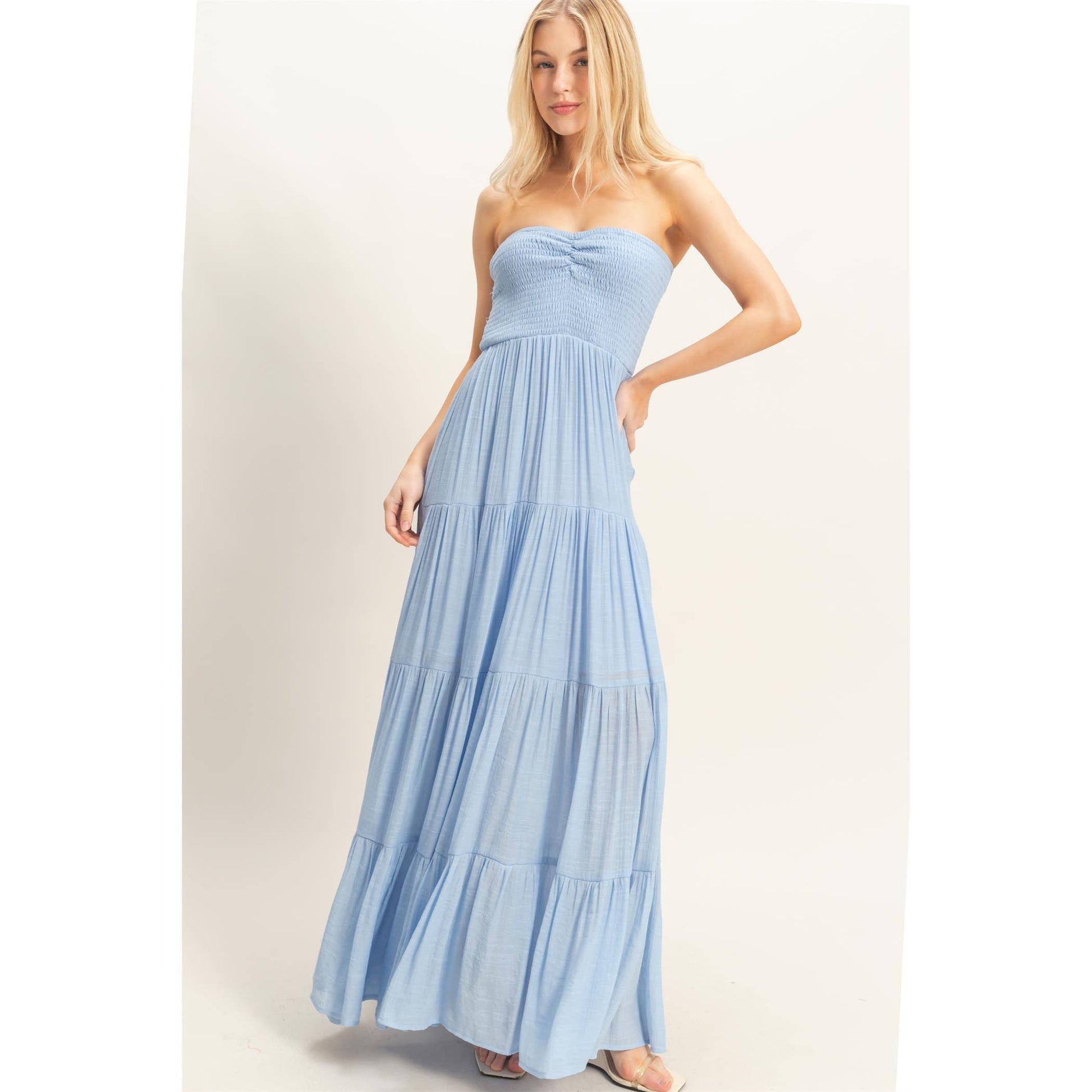 maxi dress with elastic top Smocked Elastic Maxi Dress Almond / Large