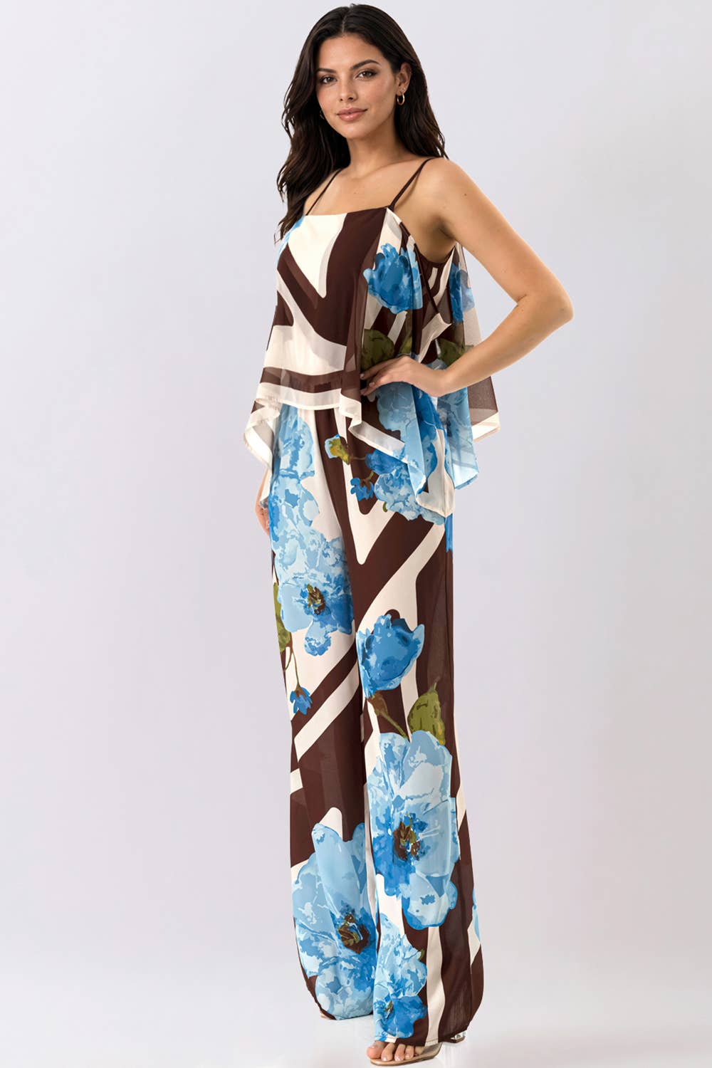 Floral Convertible Cape Sleeve Jumpsuit