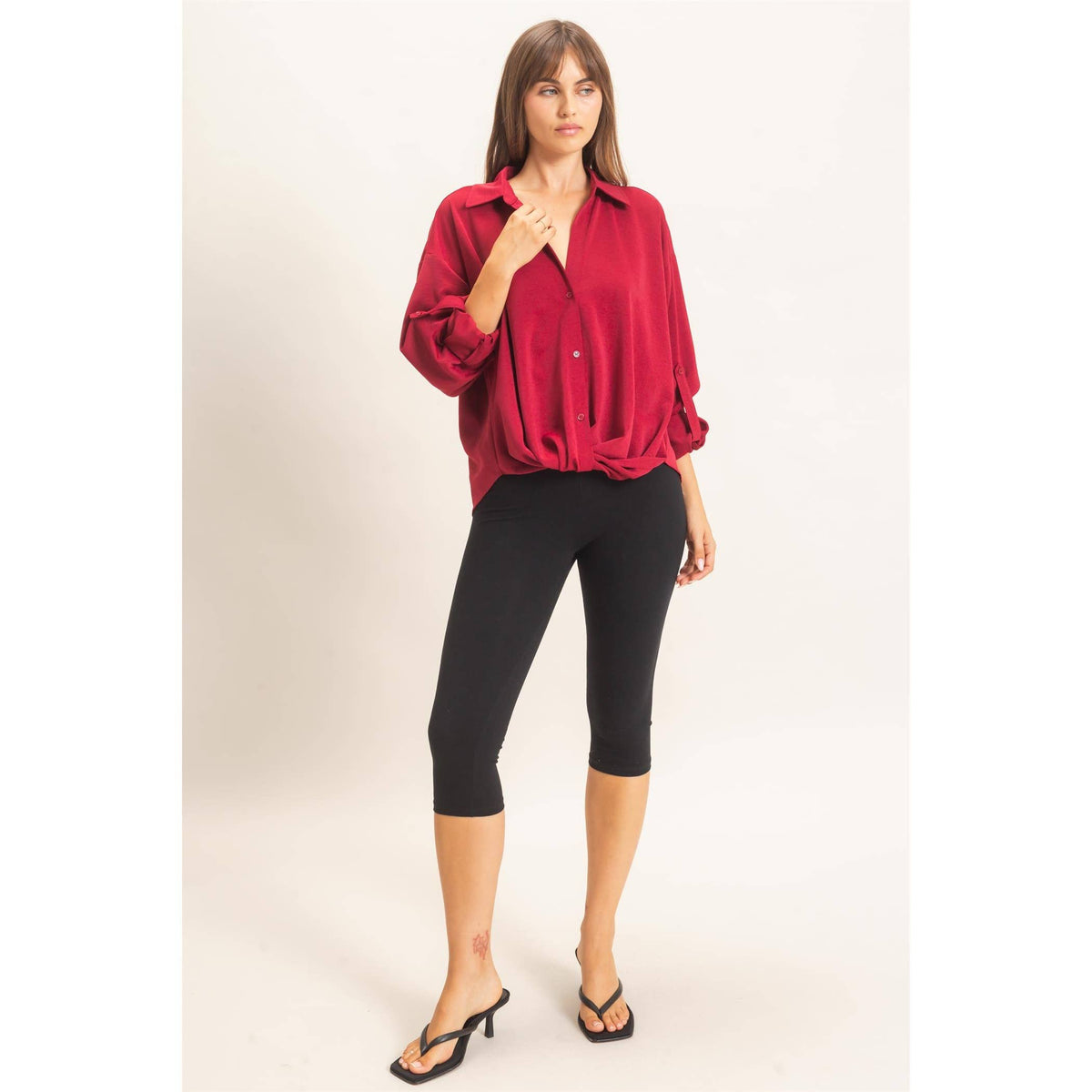 Button-Up Dolman Sleeve Top