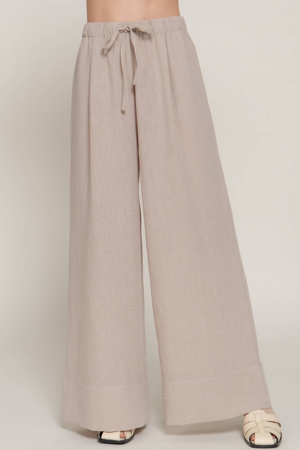 Linen Palazzo Pants Drawstring Waistband