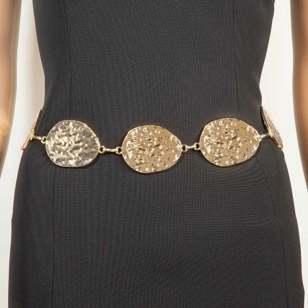 Metallic Hammered Oval Chain Belt