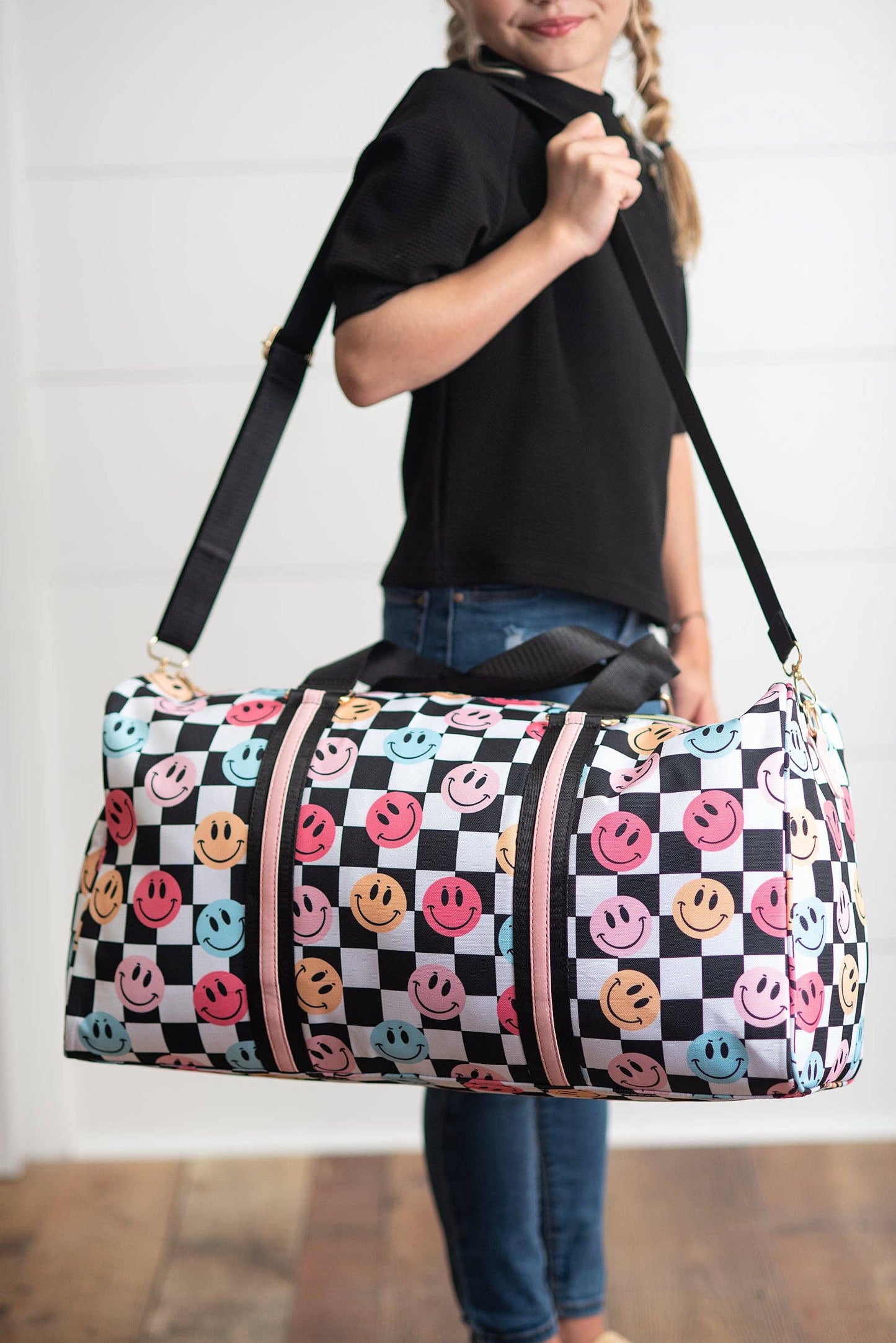 Kids Smiley Face Checkered Weekender Bag