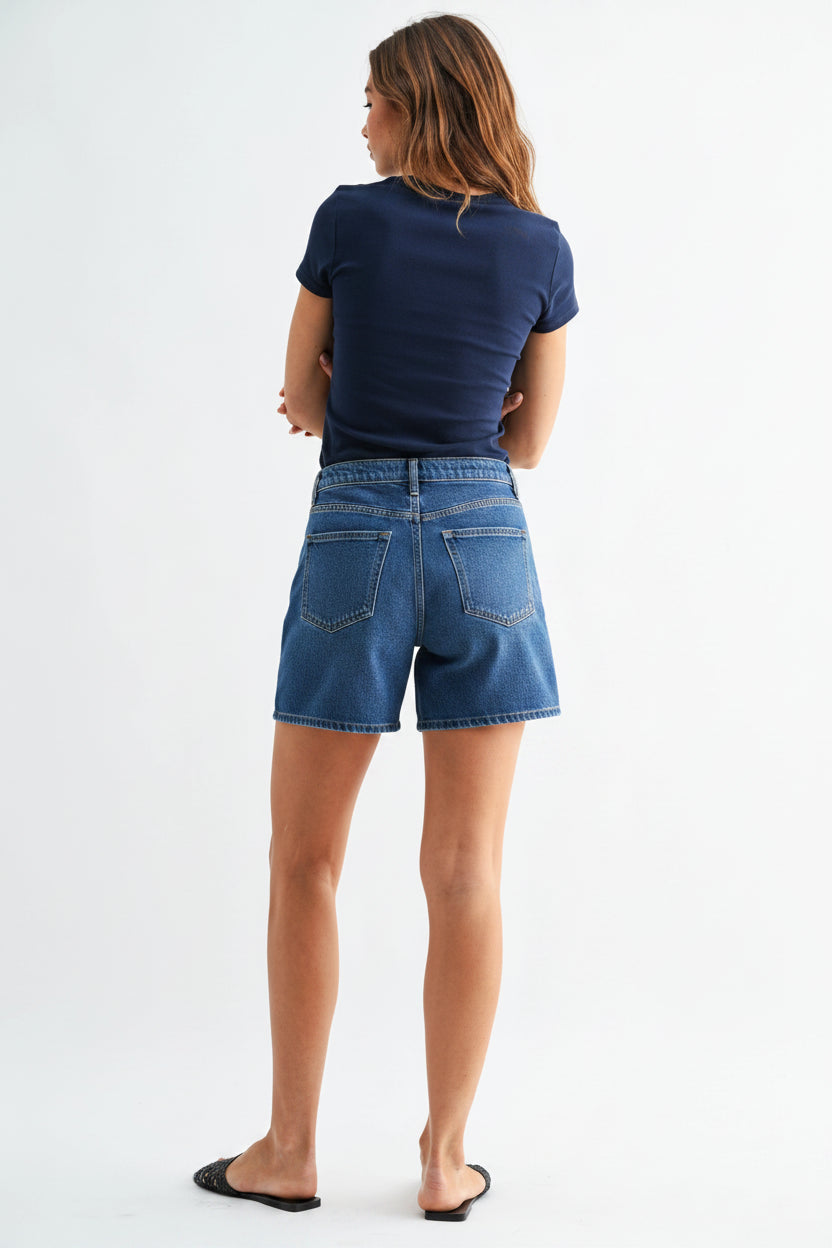 Lightweight Tie Waist Longer Denim Short
