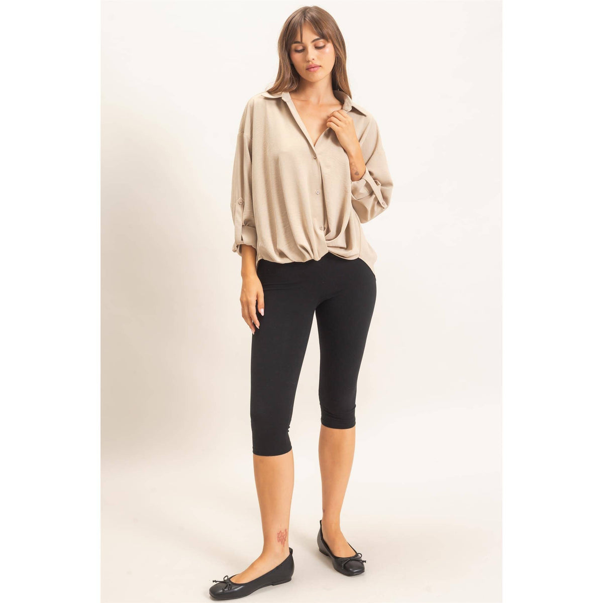 Button-Up Dolman Sleeve Top