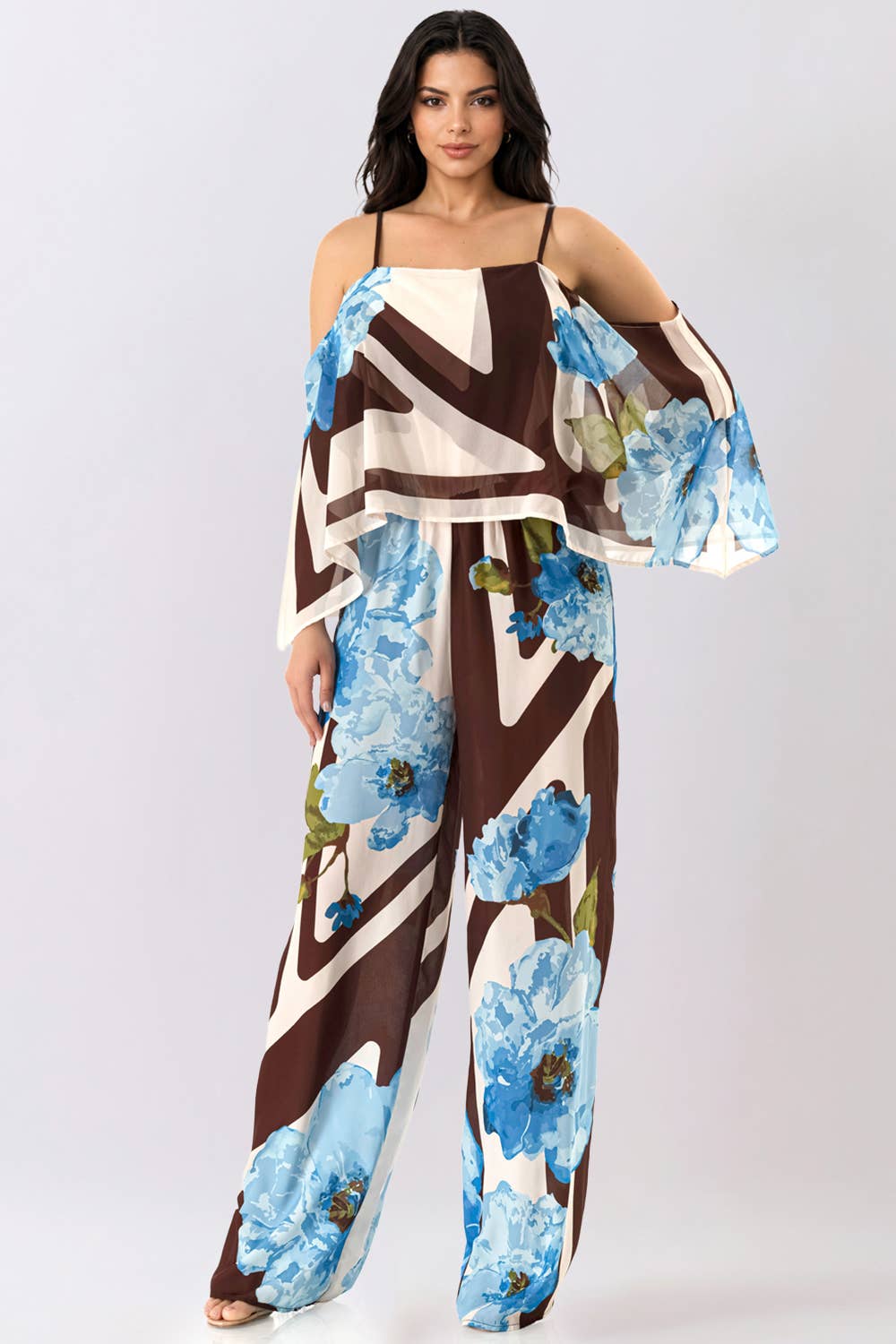 Floral Convertible Cape Sleeve Jumpsuit