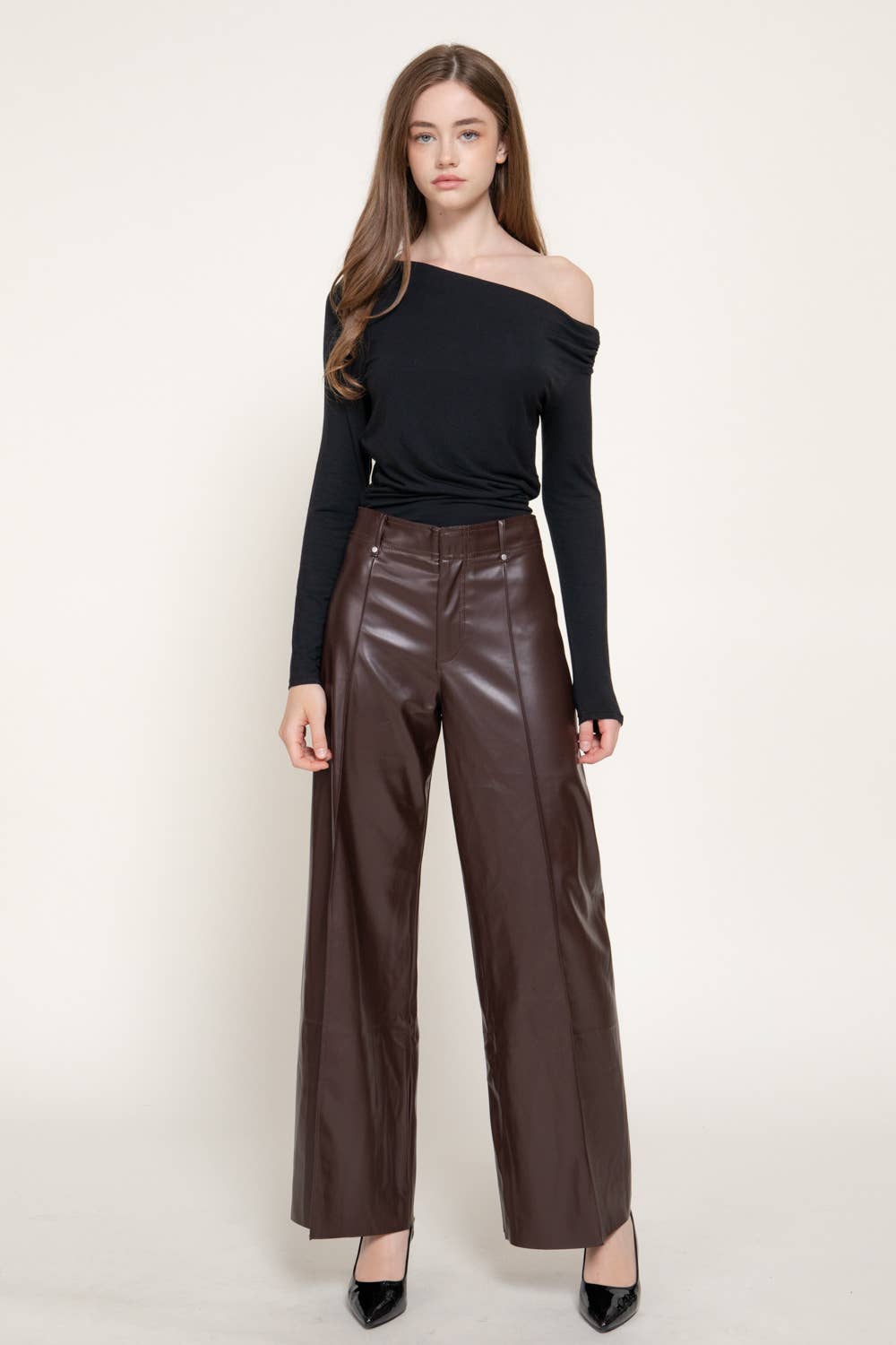 High Waist Wide Leg Faux Leather Pants