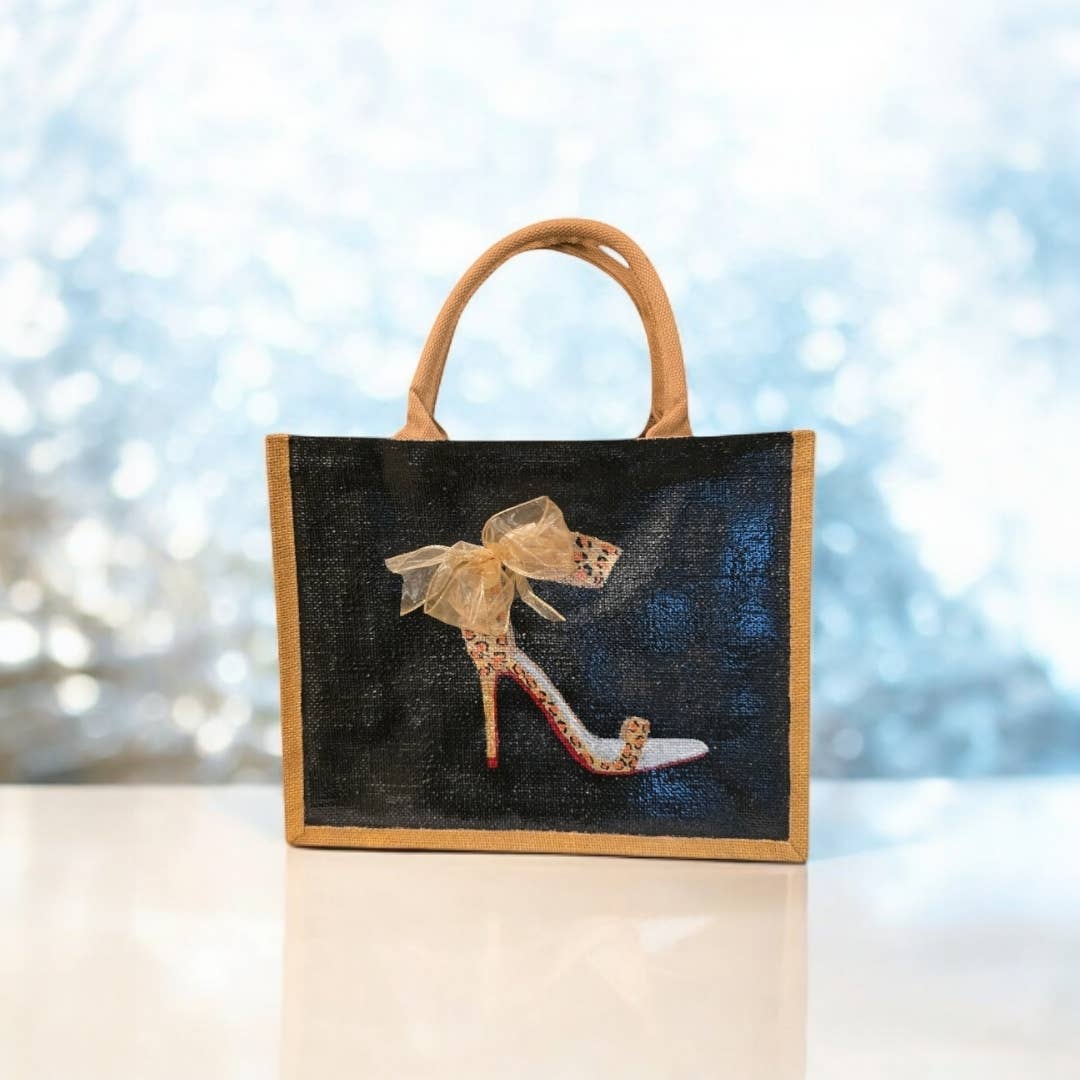 Black Animal Print Red Bottom Stiletto Tote Bag