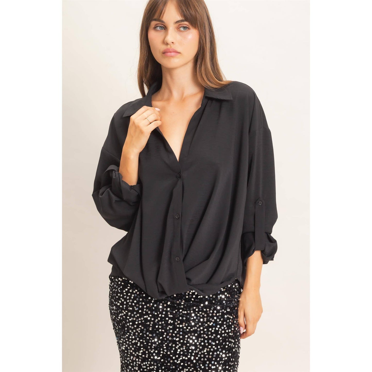Button-Up Dolman Sleeve Top