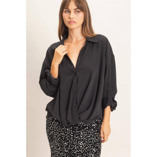 Button-Up Dolman Sleeve Top