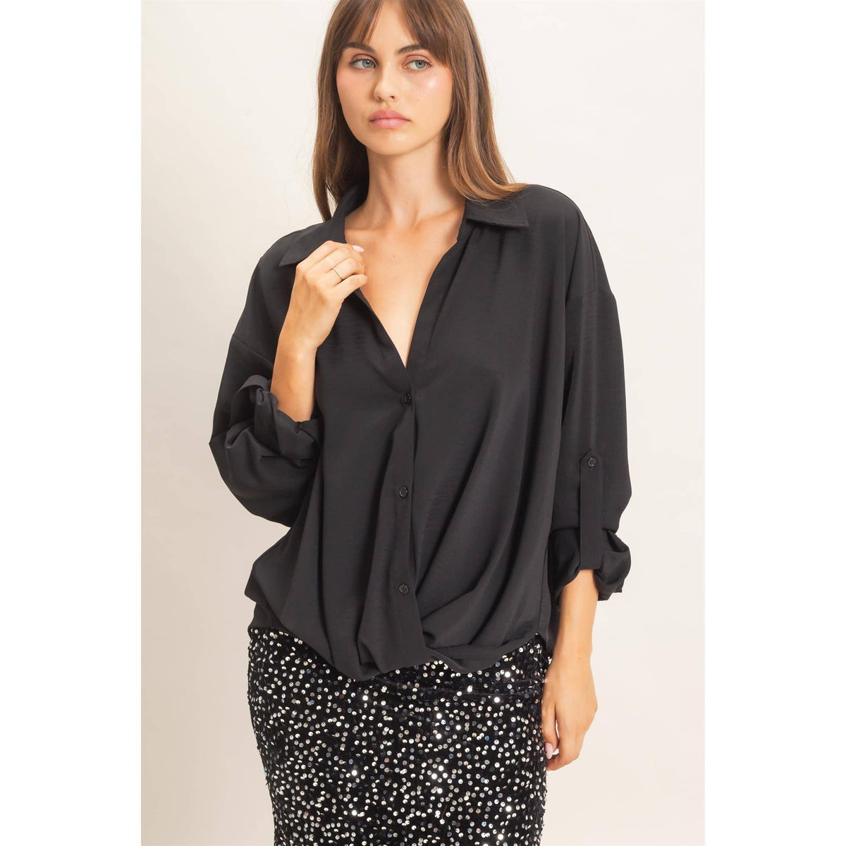 Button-Up Dolman Sleeve Top