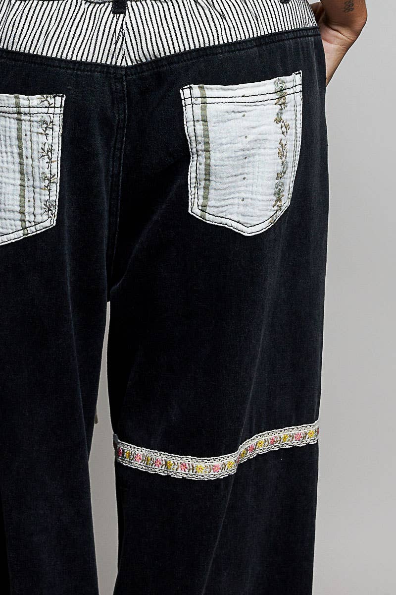 Pol Clothing Stripe Patch High Rise Wide Leg Twill Pants