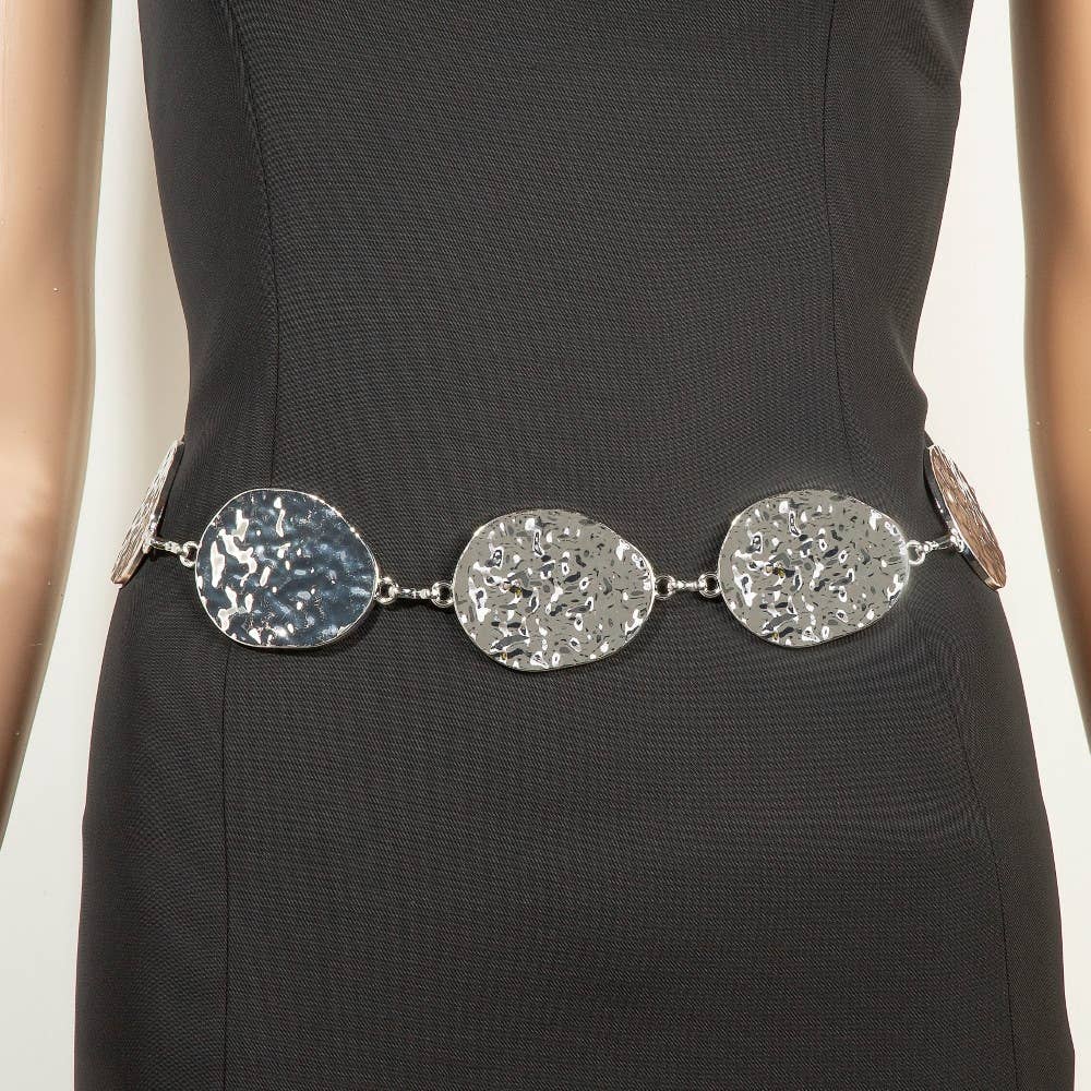 Metallic Hammered Oval Chain Belt