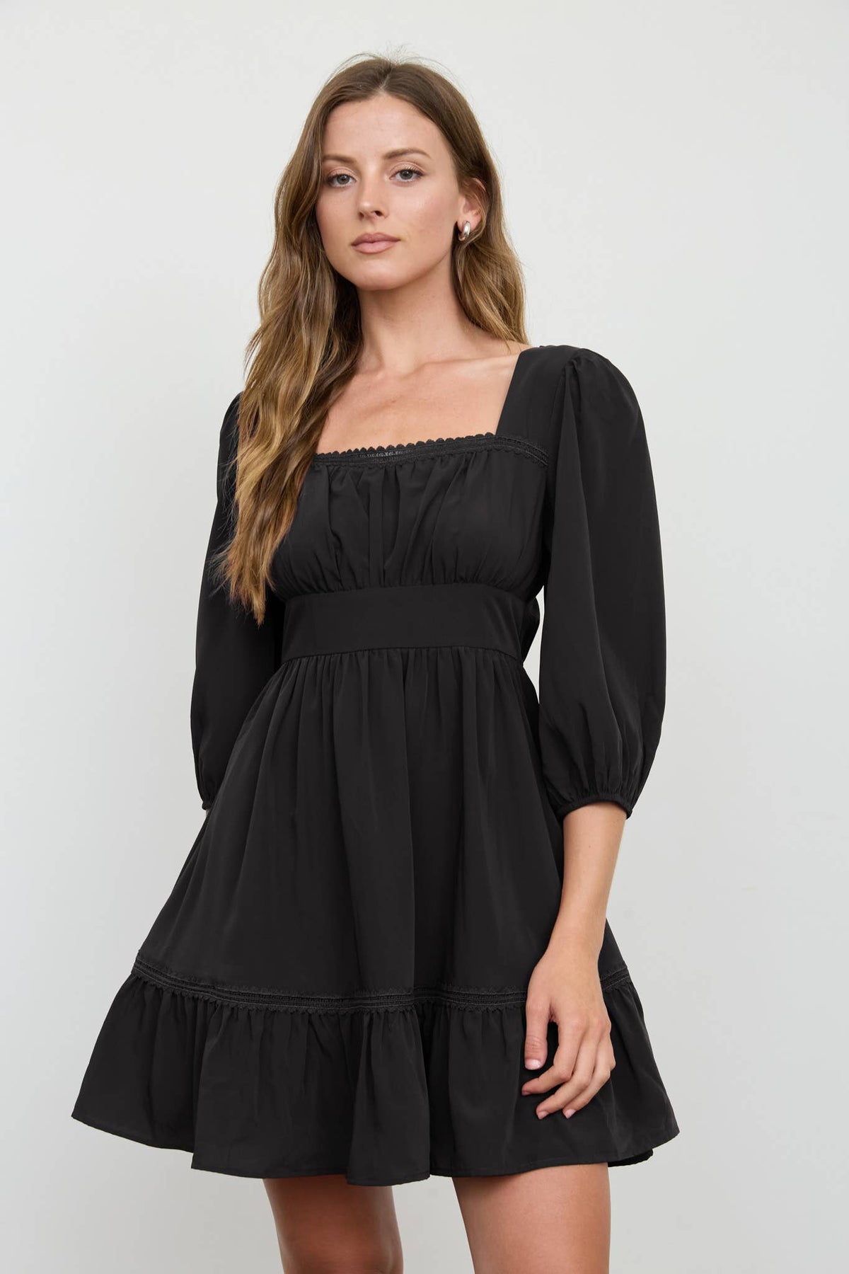Lace Trim Square Neck Mini Dress