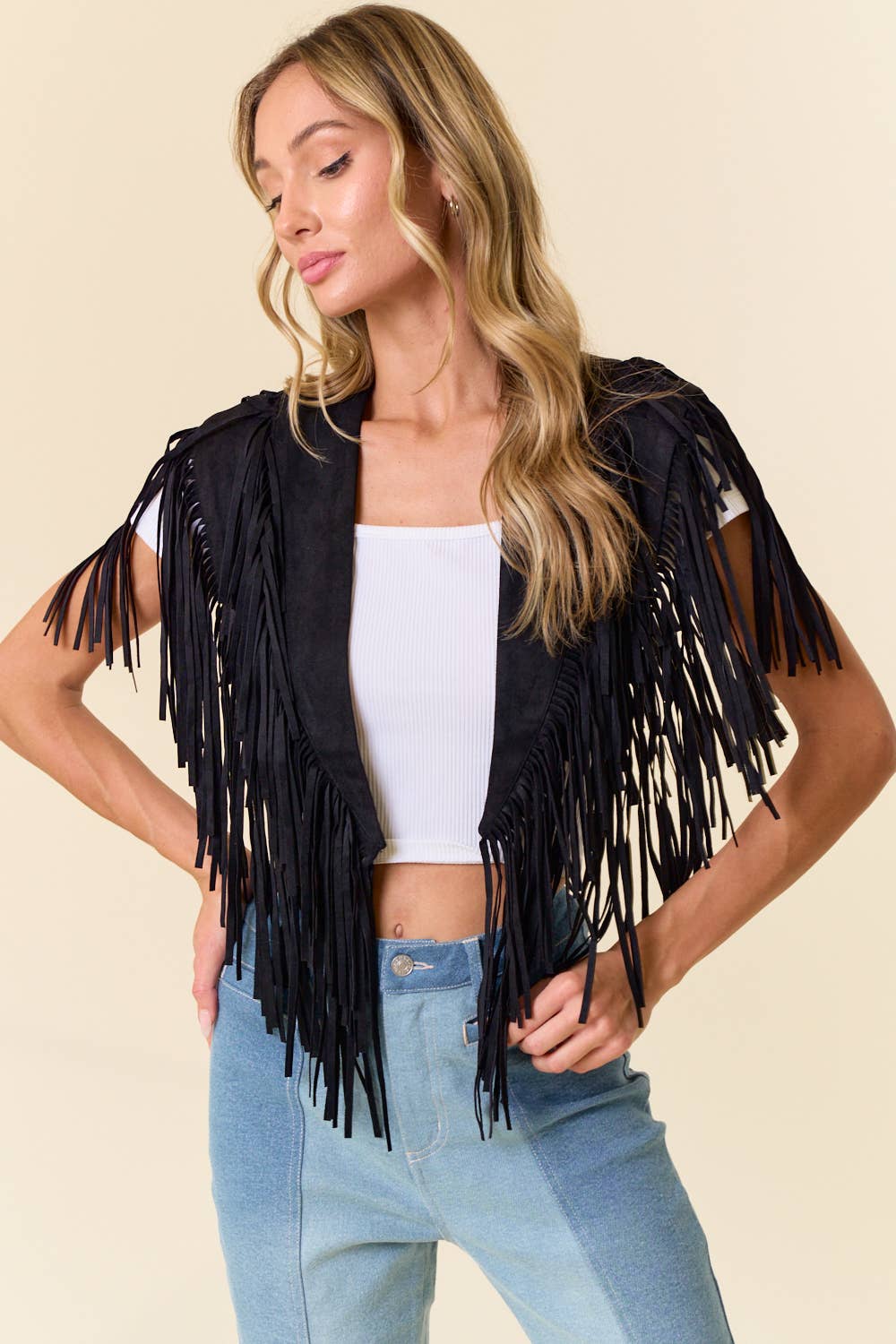 Trendy Western Fringe Suede Collar / Shrug
