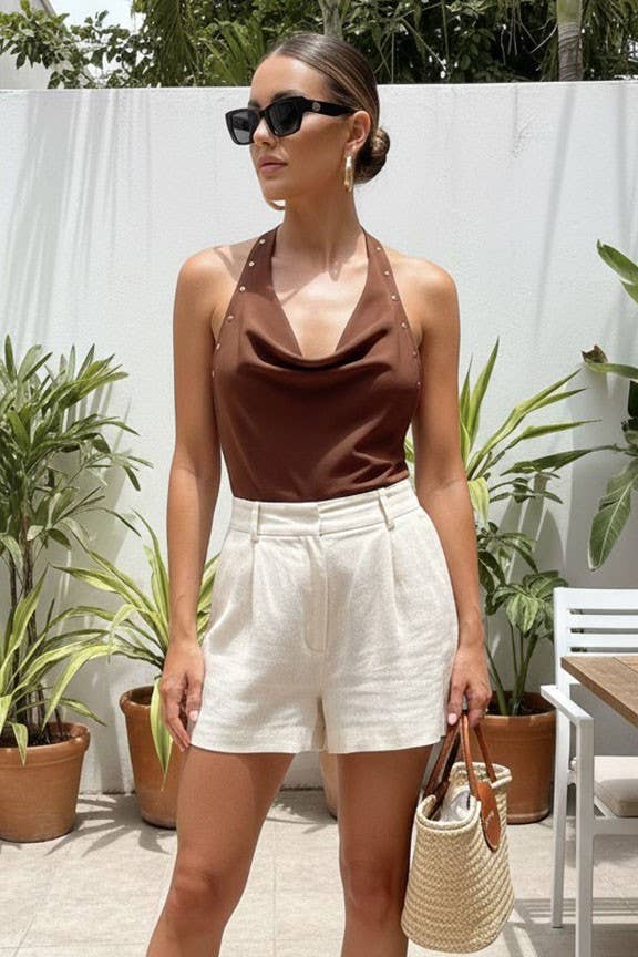 Stud Trim Halter Neck Top