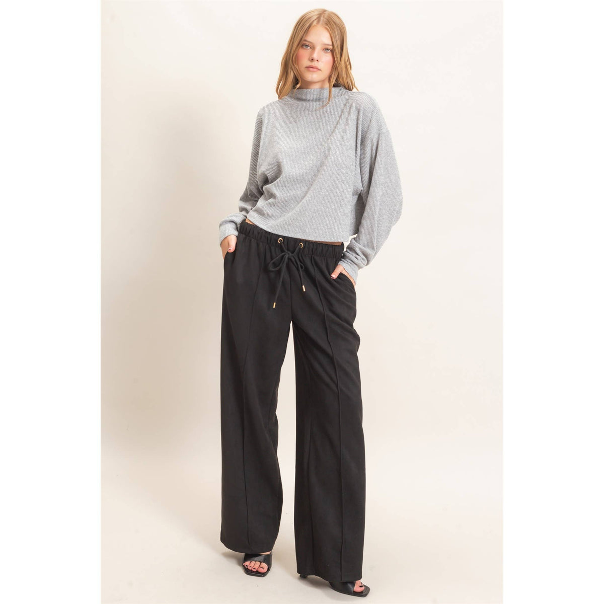 Suede Elastic Waistband Trousers