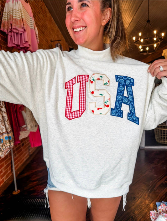 USA White Embroidered Mock Neck