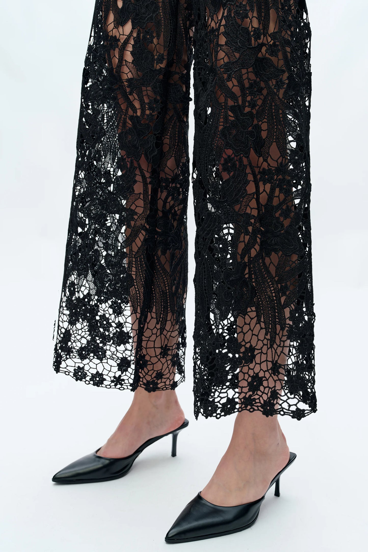 Bayeas Embroidery Wide Leg Lace Jeans With Rhinestone