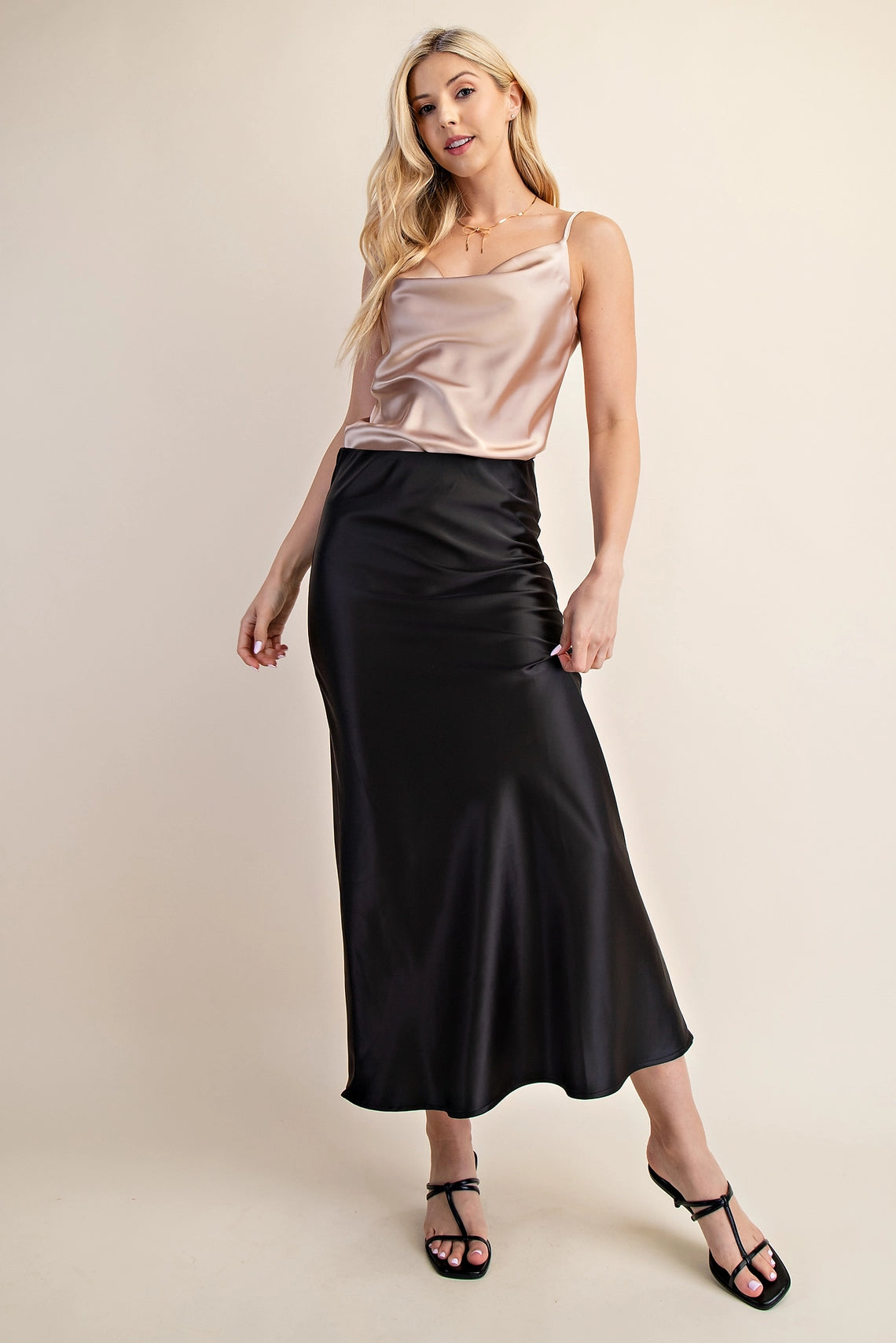 Elastic Waist Midi Skirt