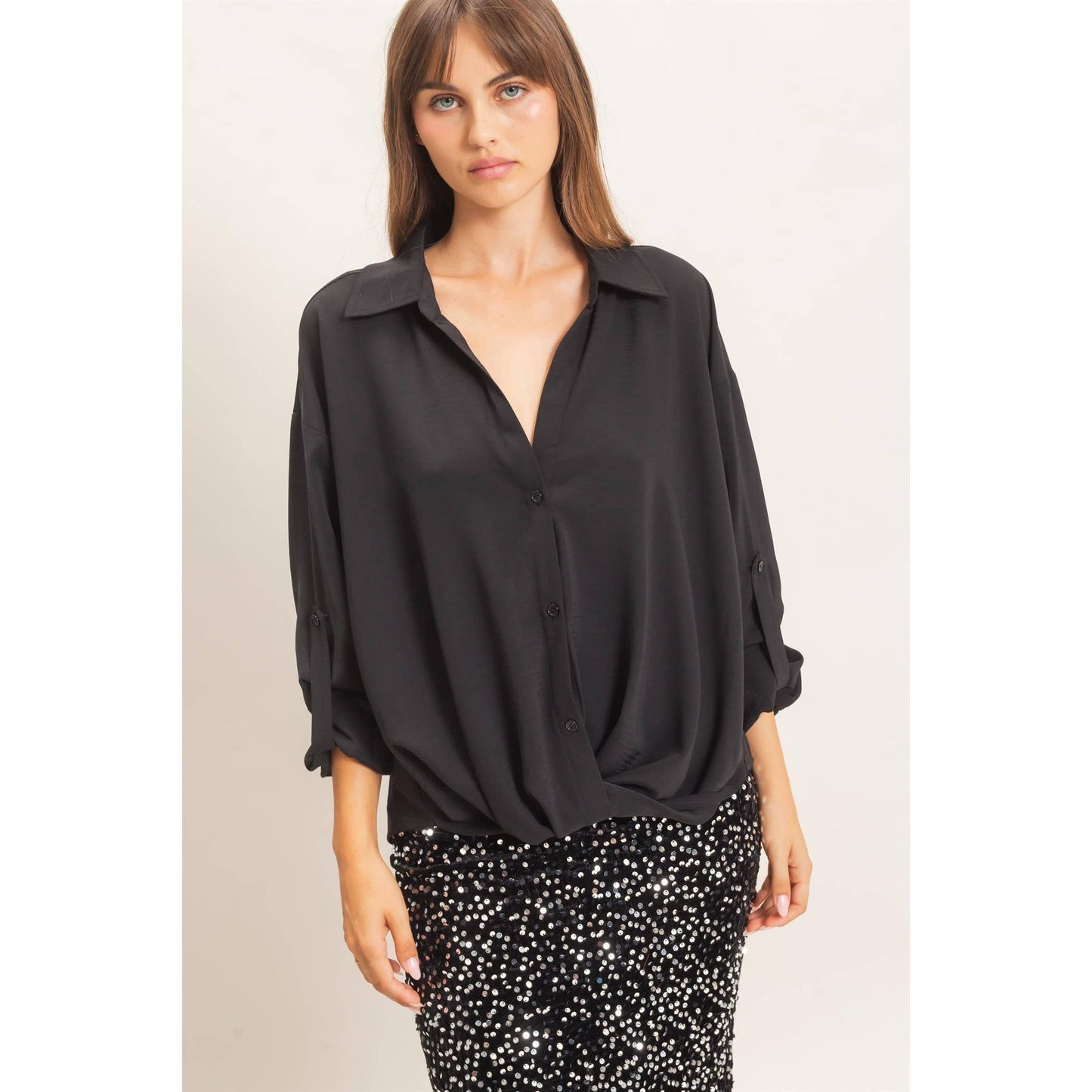 Button-Up Dolman Sleeve Top