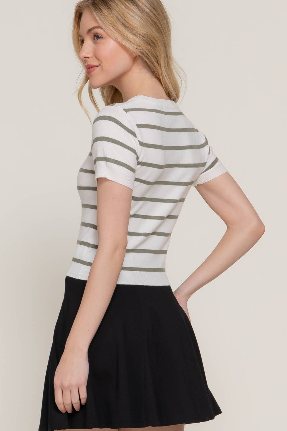 Short Sleeve Crew Neck Stripe Sweater