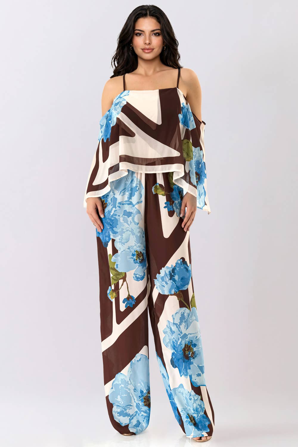 Floral Convertible Cape Sleeve Jumpsuit