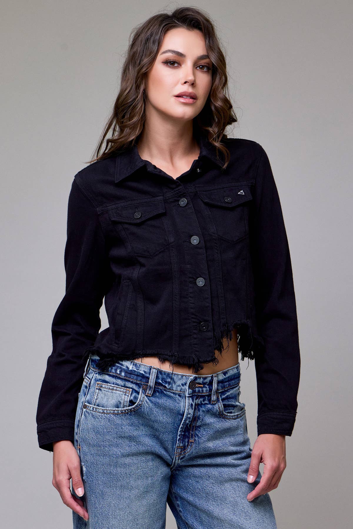 Black Frayed Bottom Fitted Jacket