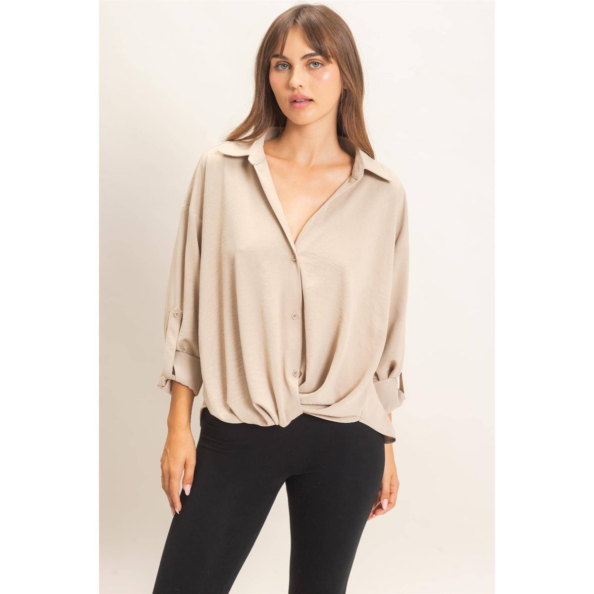 Button-Up Dolman Sleeve Top