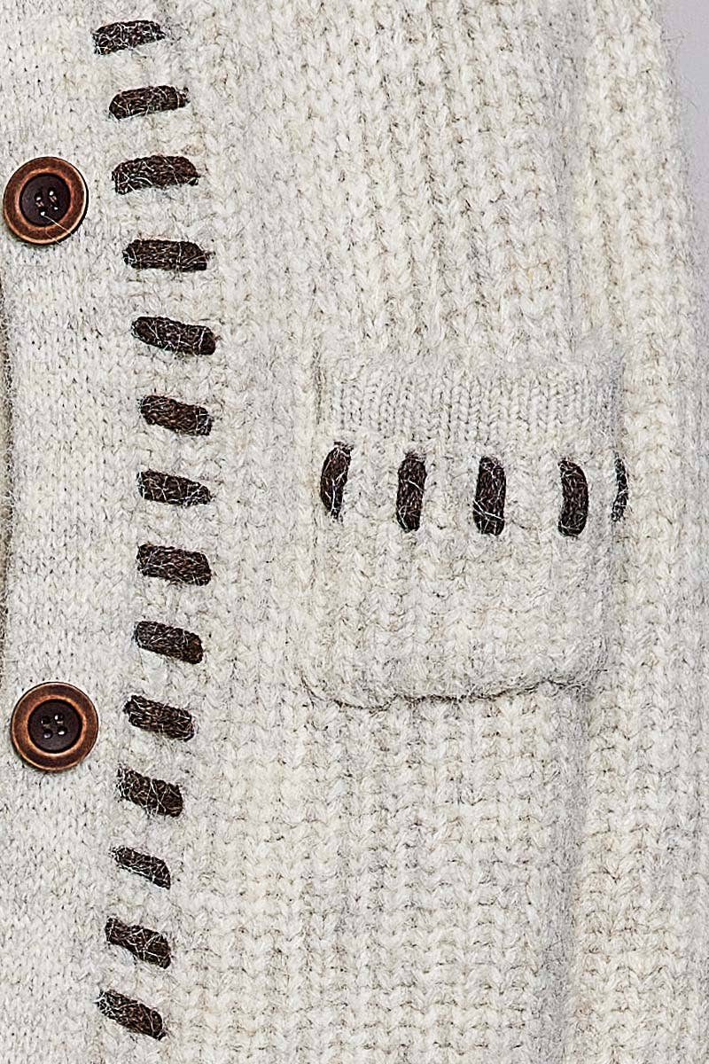 Pol Hooded Button Front Contrast Stitch Pocket Cardigan