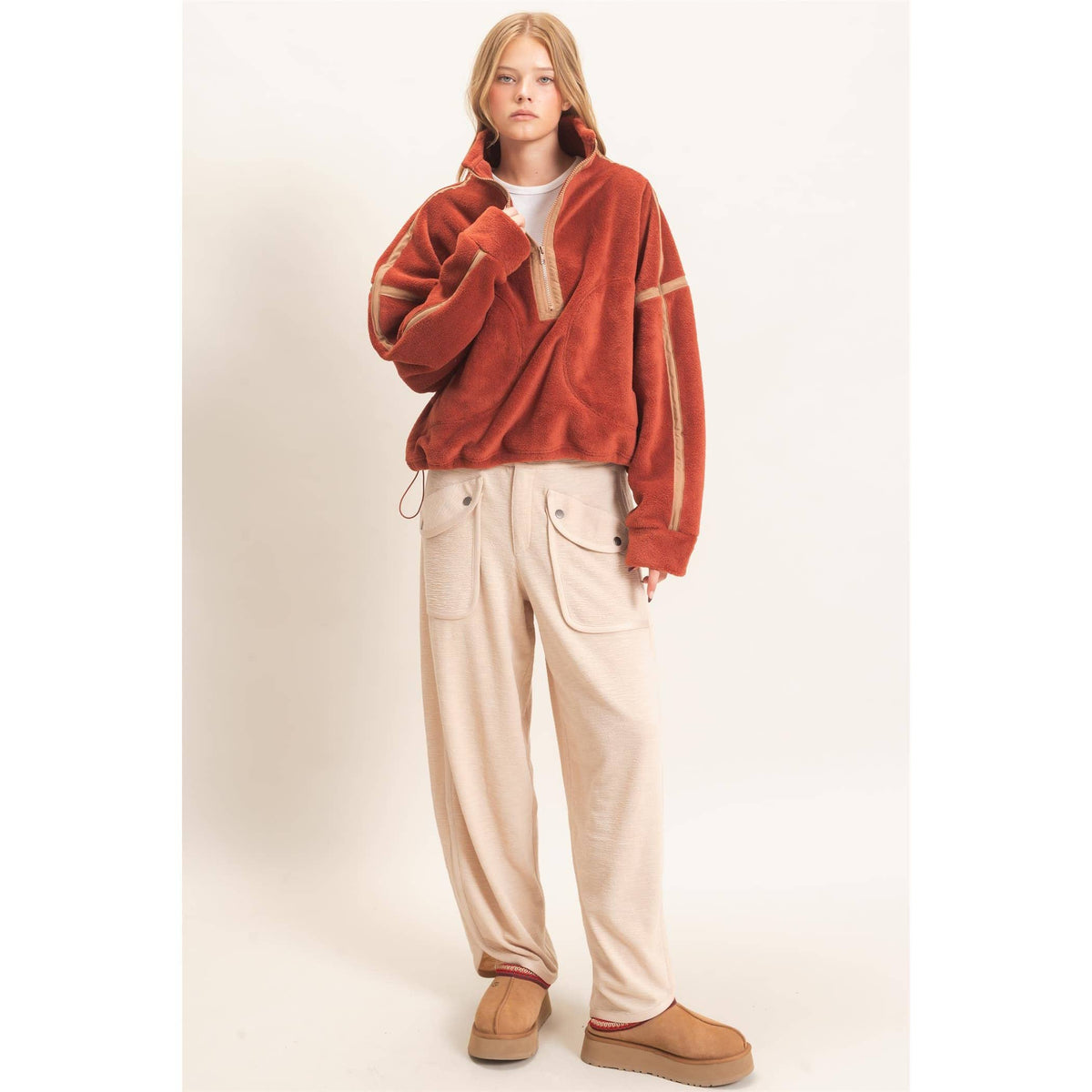 Contrast Trim Half-Zip Fleece Pullover
