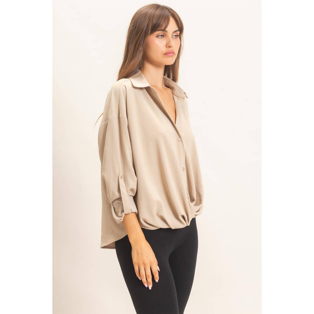 Button-Up Dolman Sleeve Top
