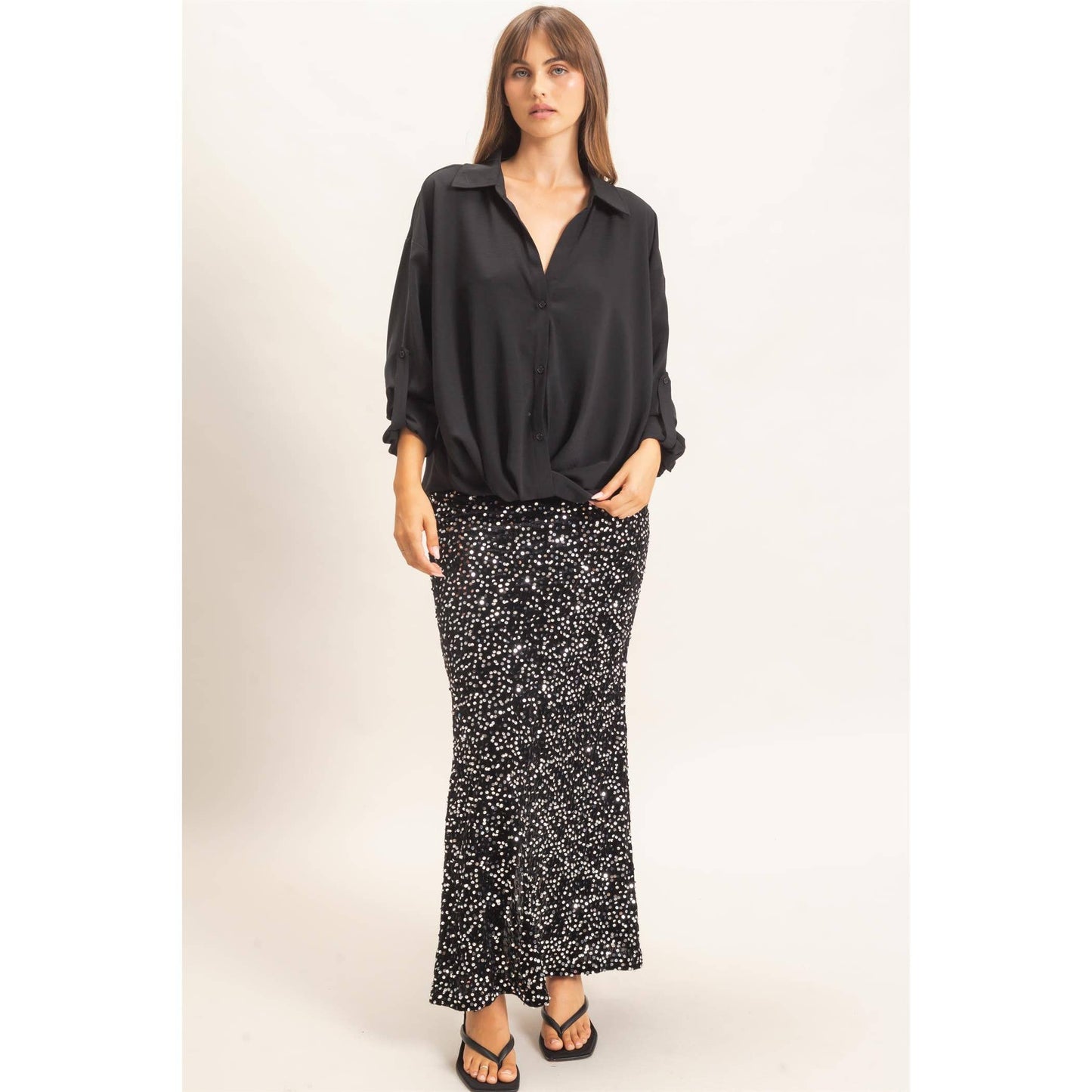 Button-Up Dolman Sleeve Top