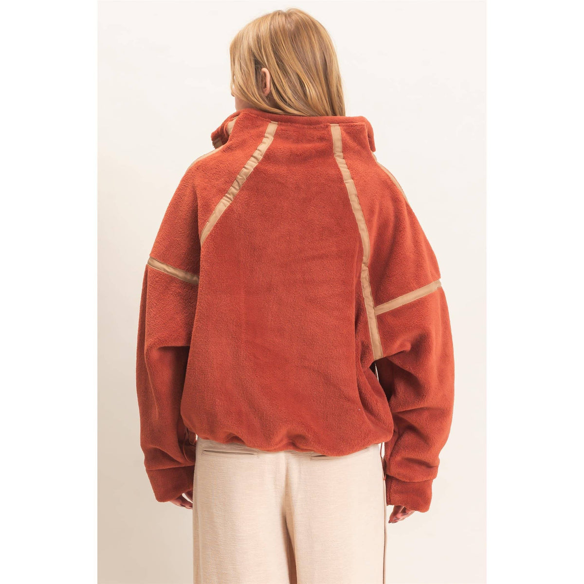 Contrast Trim Half-Zip Fleece Pullover
