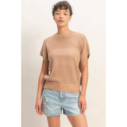 Open-Knit Dolman Sleeve Top