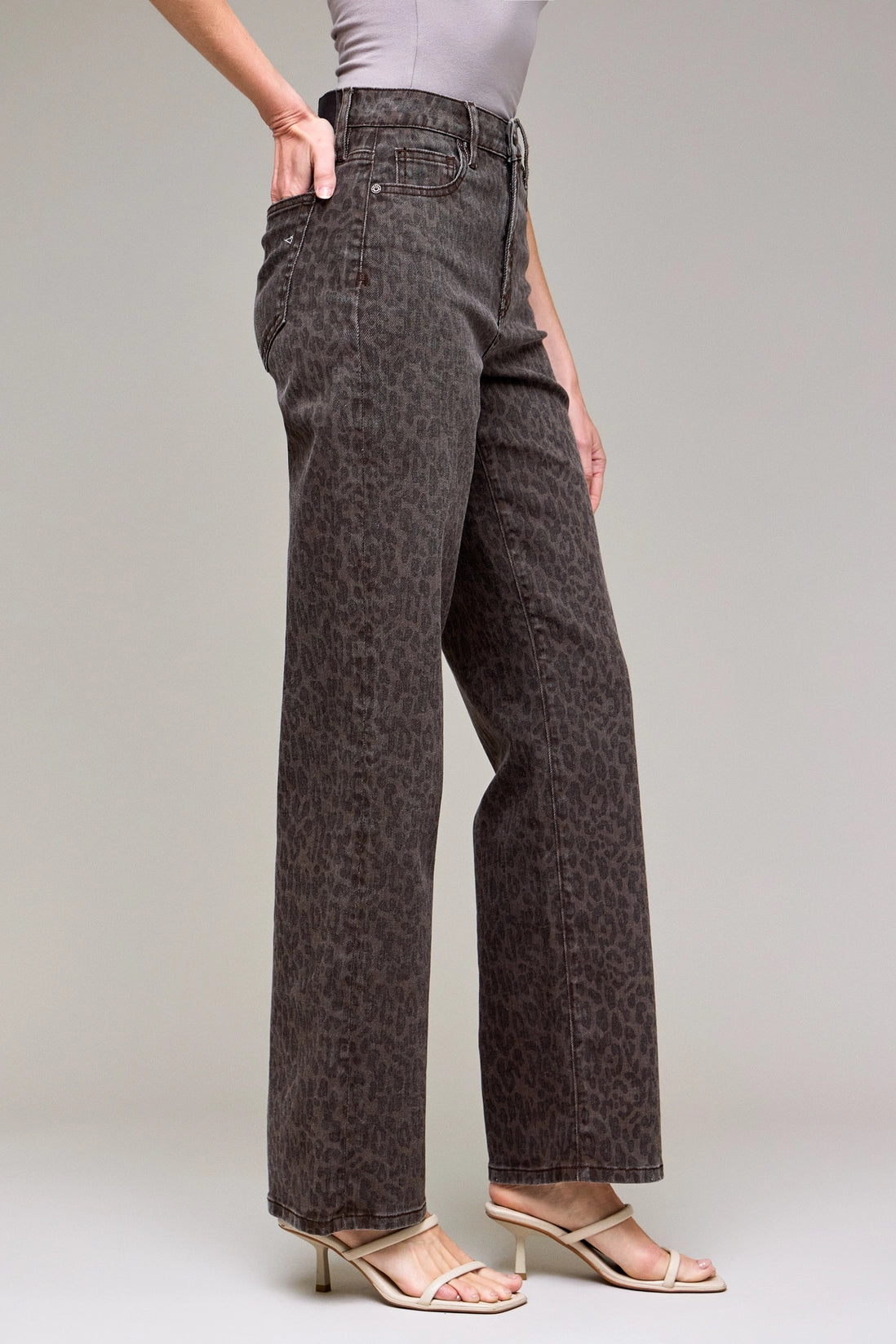 31" Ella Brown Cheetah Print Stretch High Rise Classic Straight