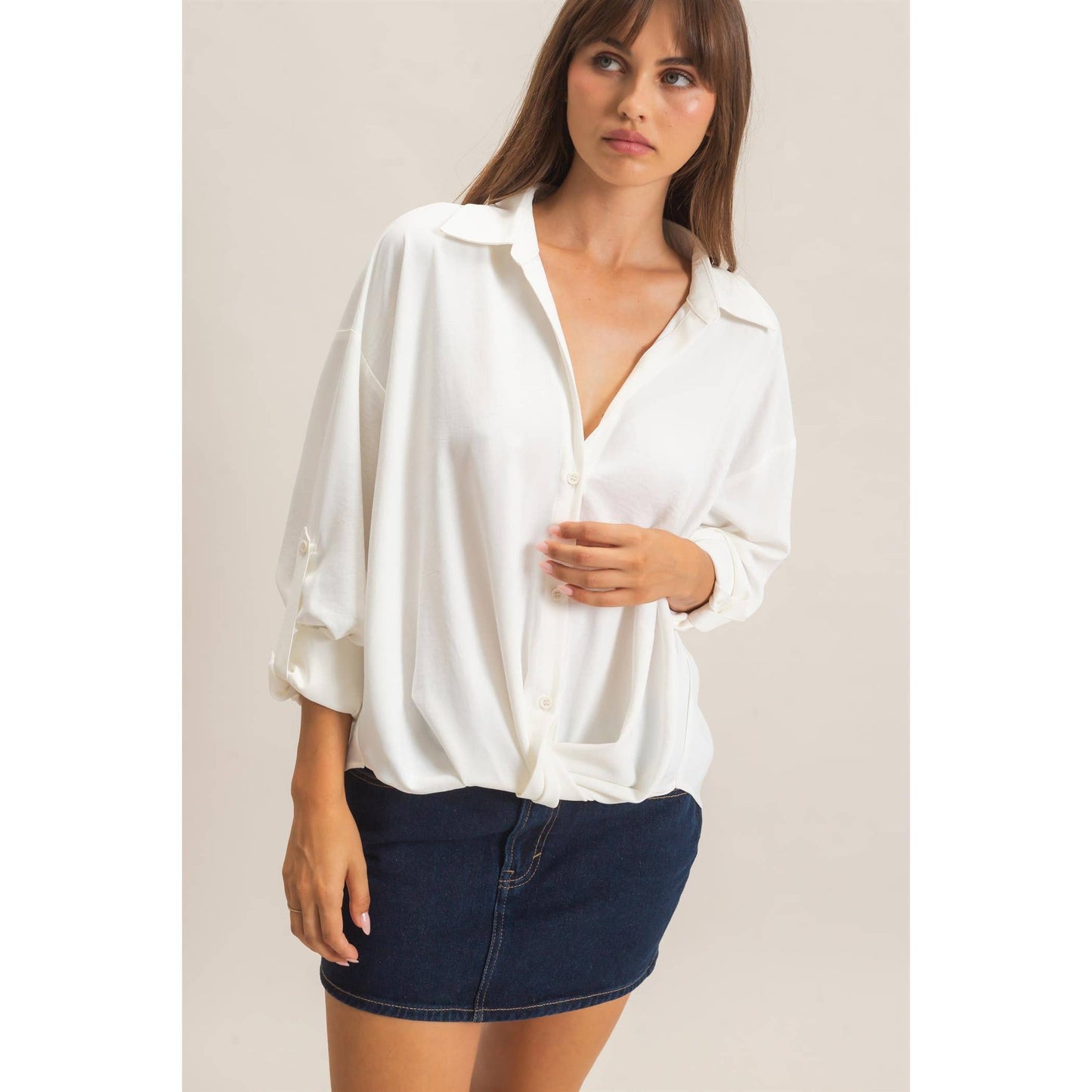 Button-Up Dolman Sleeve Top