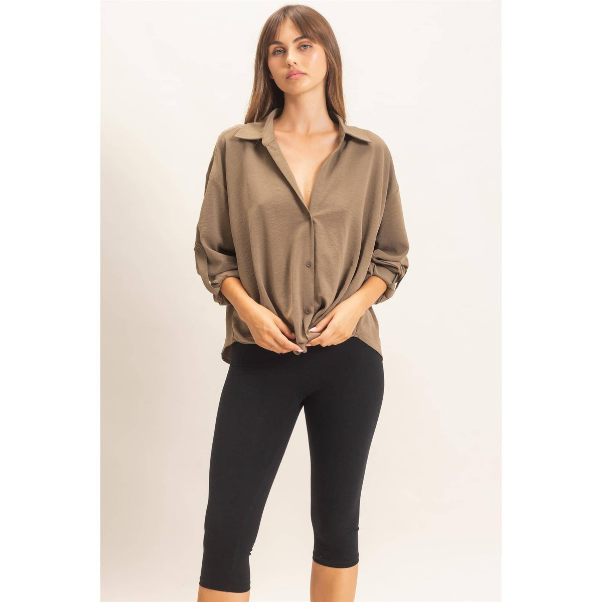 Button-Up Dolman Sleeve Top