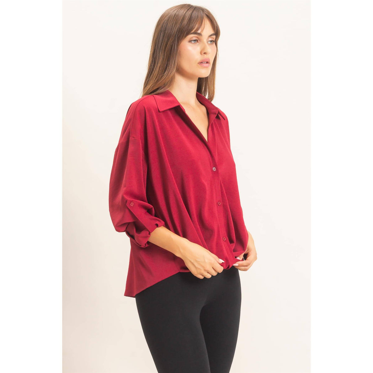Button-Up Dolman Sleeve Top