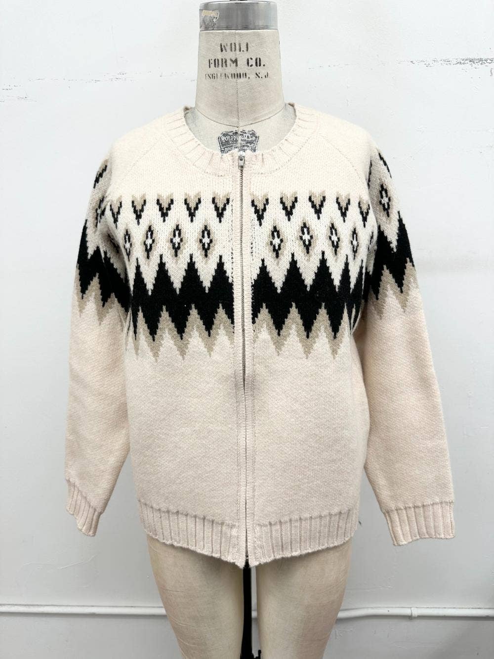 Fair Isle Zip Front Cardigan Sweater