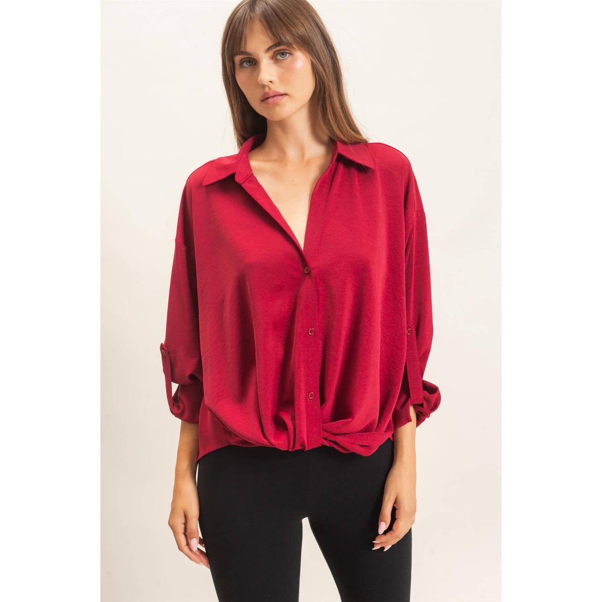 Button-Up Dolman Sleeve Top