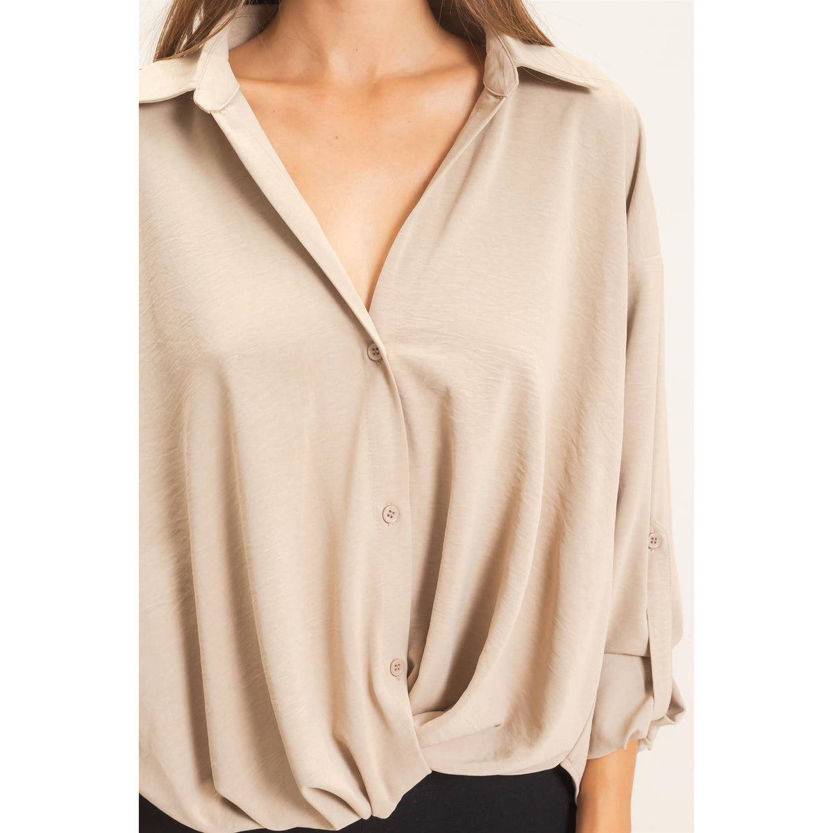 Button-Up Dolman Sleeve Top