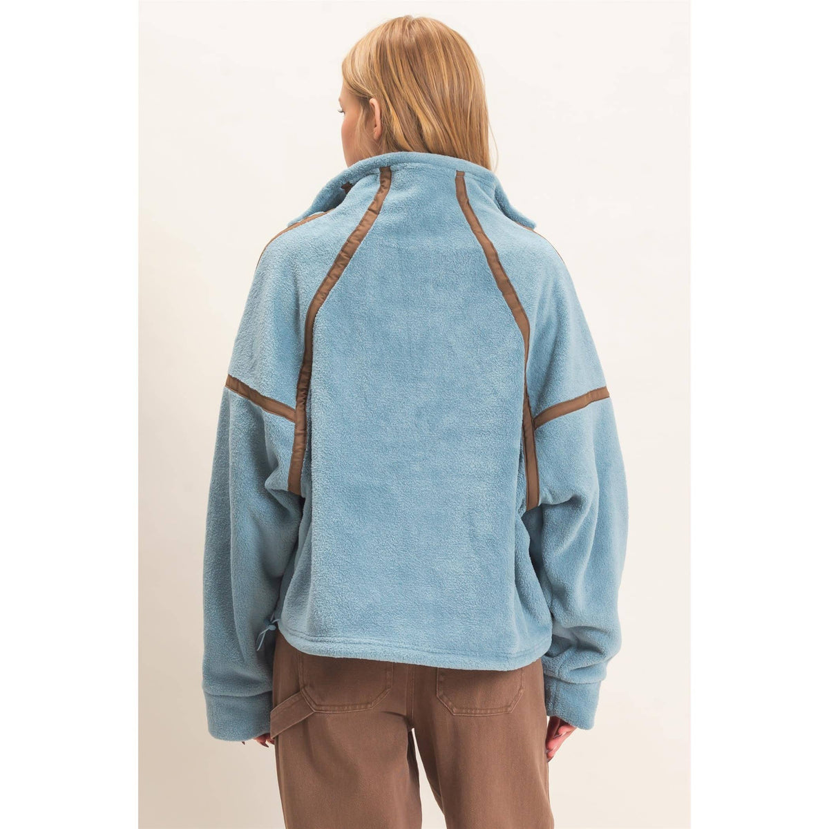 Contrast Trim Half-Zip Fleece Pullover