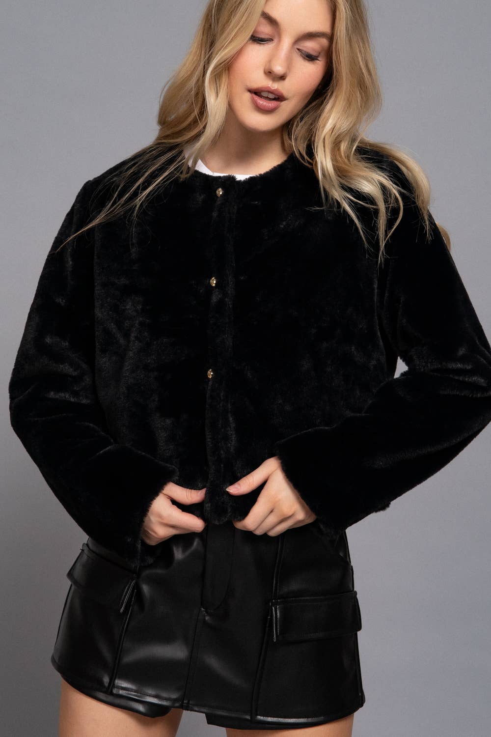 Faux Fur Crop Length Blazer