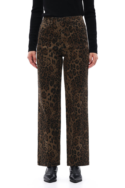 High Rise Leopard Print Straight Leg Pants