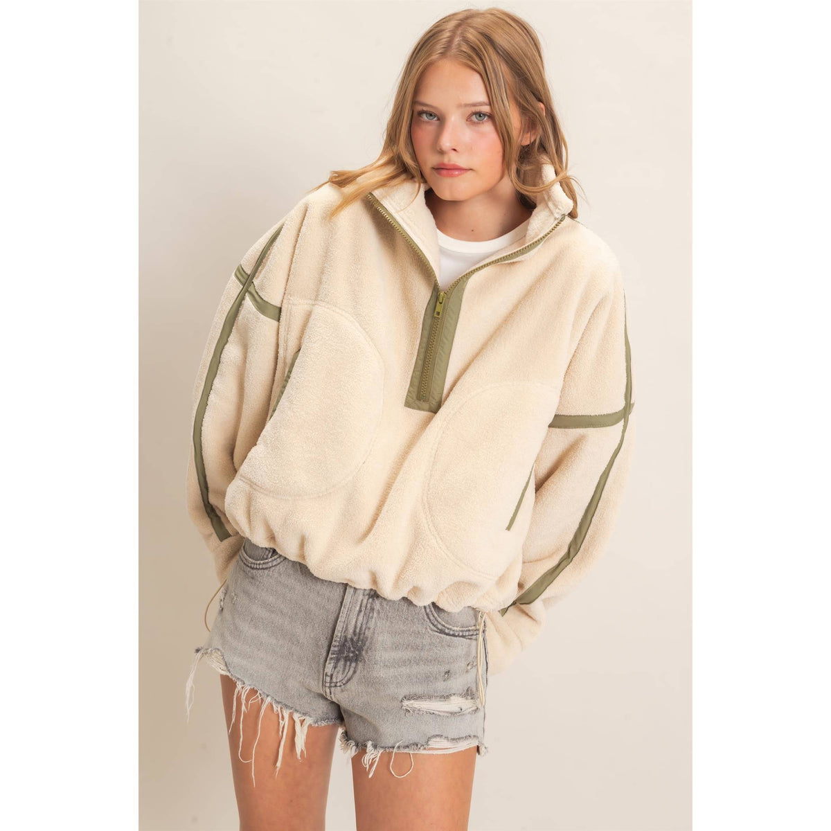 Contrast Trim Half-Zip Fleece Pullover