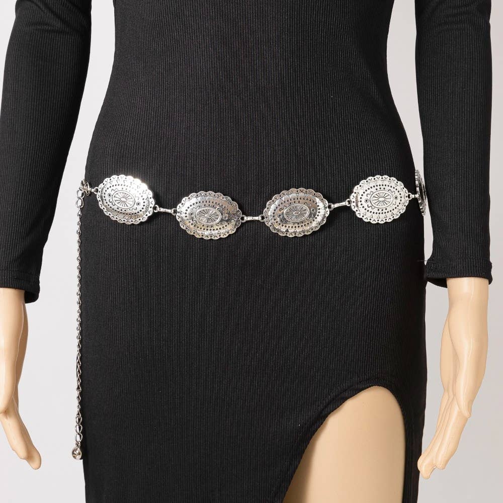 Oval Western Concho Disc Chain Belt