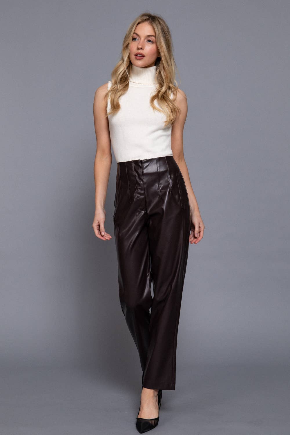 High Waist Slim Fit Faux Leather Long Pants