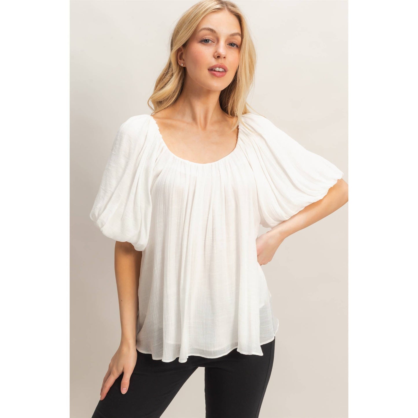Gathered Puff Sleeve Blouse